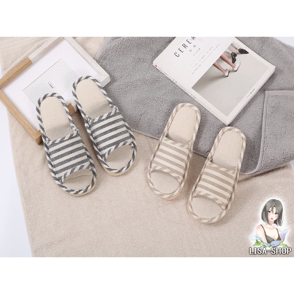 รองเท้าแตะ รองเท้าใส่ในบ้าน ถนอมฝ่าเท้า ลายขีด  พื้นมีกันลื่น สไตล์ญี่ปุ่น T01 - 2