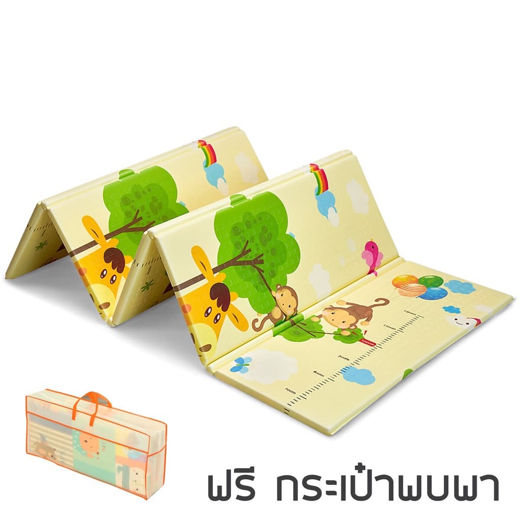 เสื่อรองคลานพับเก็บได้ พร้อมกระเป๋า 2 ขนาด 6 ฟุต/5 ฟุต หนา 8-10 MM พิมพ์ลาย 2 ด้าน Baby Crawling Mat