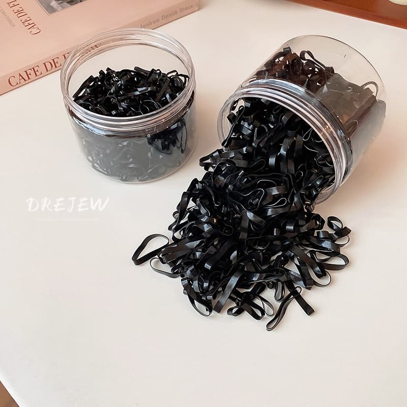 DREJEW ยางรัดผม แบบหนา ขนาดเล็ก ยืดหยุ่นสูง ทนทาน ใช้แล้วทิ้ง สีดํา