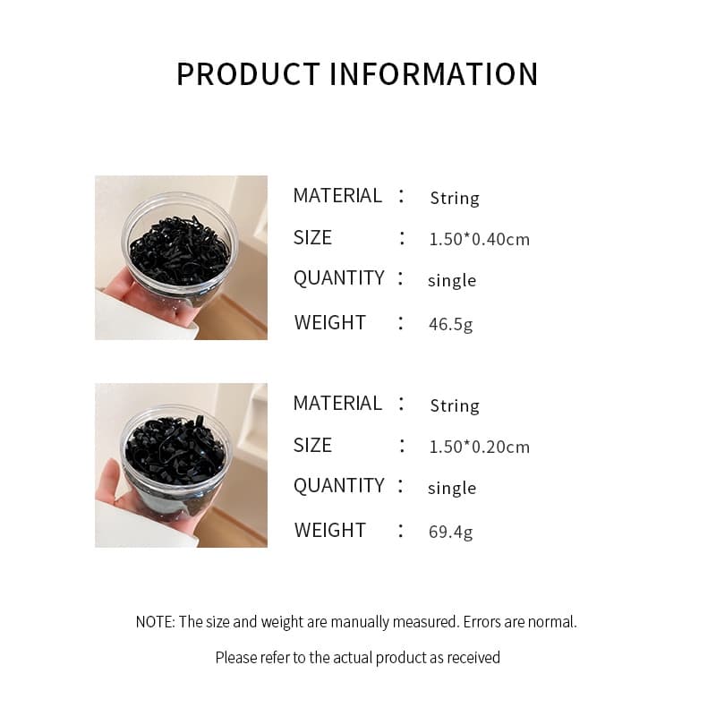 DREJEW ยางรัดผม แบบหนา ขนาดเล็ก ยืดหยุ่นสูง ทนทาน ใช้แล้วทิ้ง สีดํา - 6