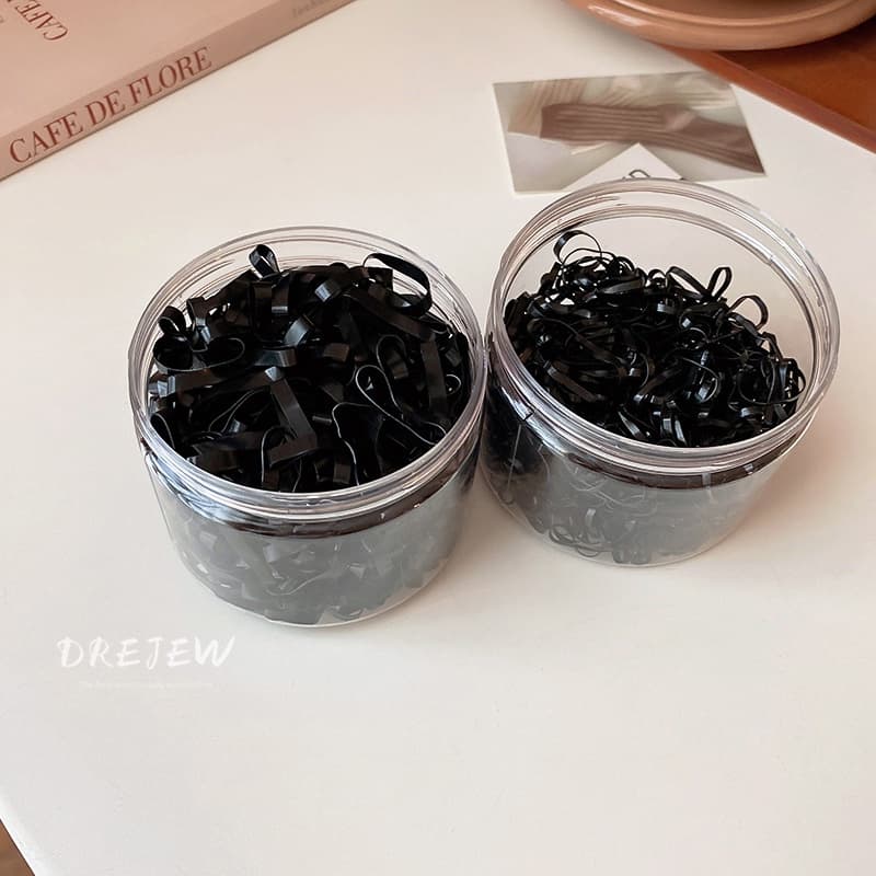 DREJEW ยางรัดผม แบบหนา ขนาดเล็ก ยืดหยุ่นสูง ทนทาน ใช้แล้วทิ้ง สีดํา - 1