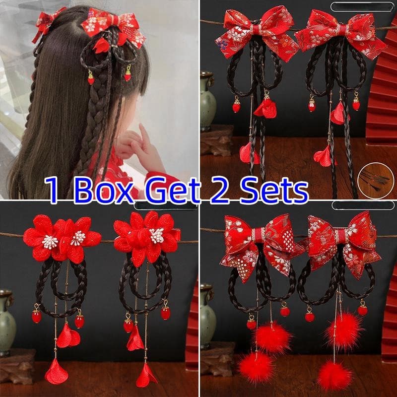 กิ๊บติดผม ประดับโบว์ แต่งพู่ สไตล์จีนโบราณ สําหรับเด็กผู้หญิง