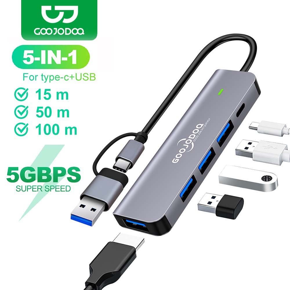 GOOJODOQ 5-in-1 5 Port USB 3.1 Type-C High Speed USB C HUB with 3.0 2.0 5Gbps TF SD Reader Card Slot PD for MacBook Pro Air USB C Splitter