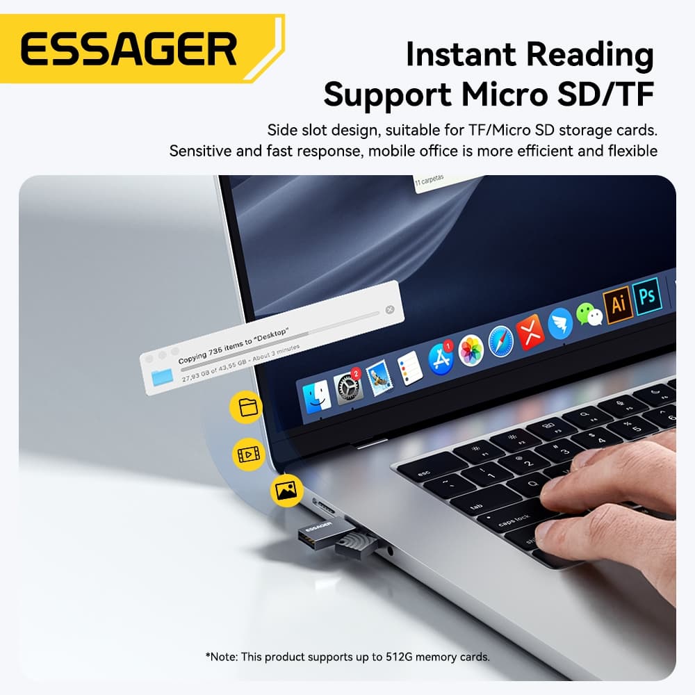 Essager Dual-Port USB 2.0 Type-C และ USB-A ถึง TF/Micro SD Card Reader รองรับสูงสุด 512GB - 2