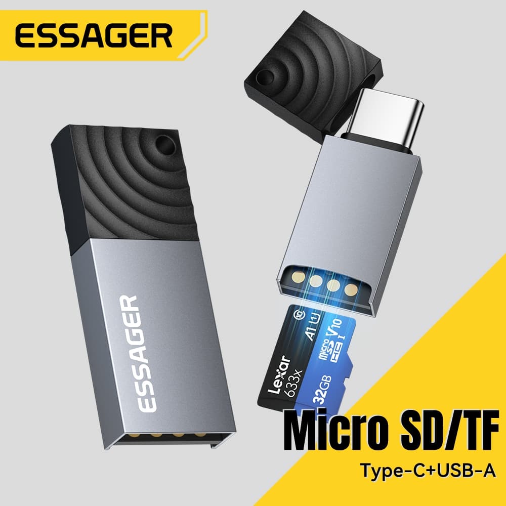 Essager Dual-Port USB 2.0 Type-C และ USB-A ถึง TF/Micro SD Card Reader รองรับสูงสุด 512GB