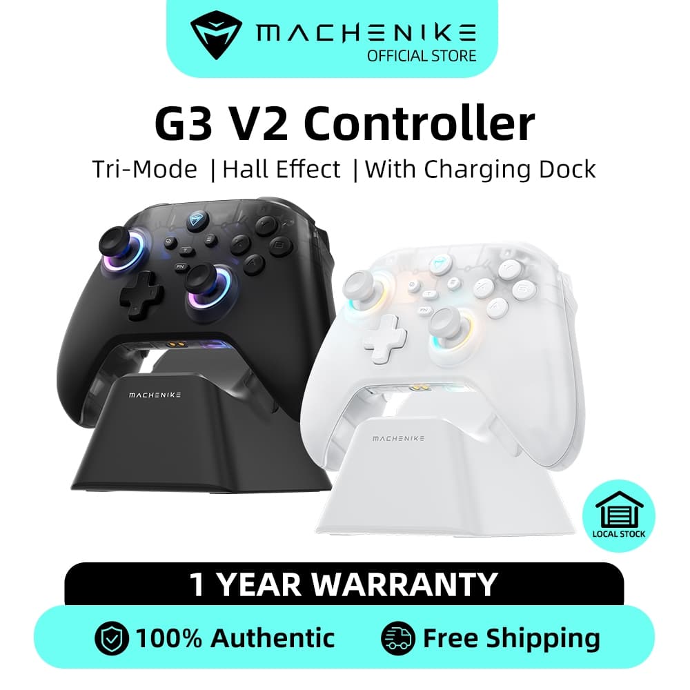 คอนโทรลเลอร์เกมไร้สาย Machenike G3 V2 Tri-Mode พร้อมแท่นชาร์จ แบตเตอรี่ Hall Effect 1000mAh สำหรับ Switch Steam PC
