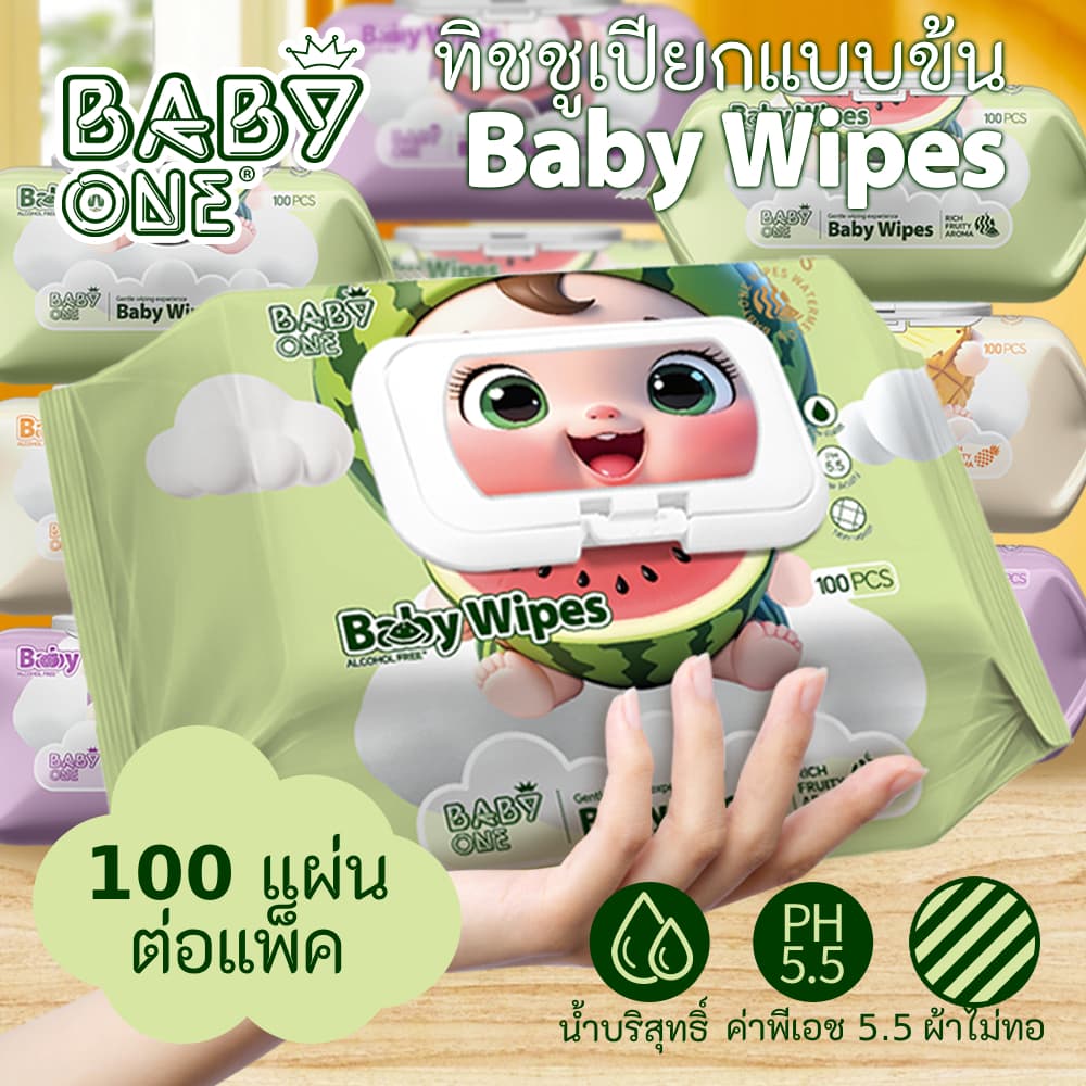 BABYONE 1 แพ็ค 100 แผ่นผ้าเช็ดทําความสะอาดเปียกสําหรับเด็กฟรุ๊ตตี้กลิ่นหอมปราศจากแอลกอฮอล์ทารกแรกเกิดอ่อนโยนผ้าเช็ดทําความสะอาดผ้าฝ้ายแบบใช้แล้วทิ้ง