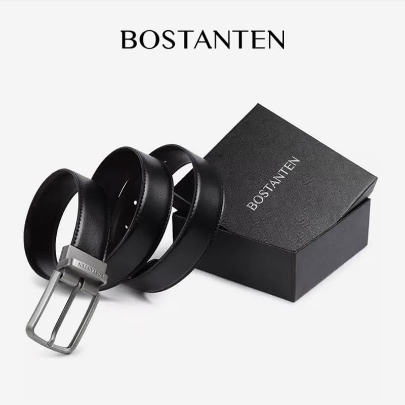 BOSTANTEN เข็มขัดผู้ชาย เข็มขัดหนังวัวแท้ ย้อนยุค ลำลอง ทนทาน สไตล์ธุรกิจ - 3