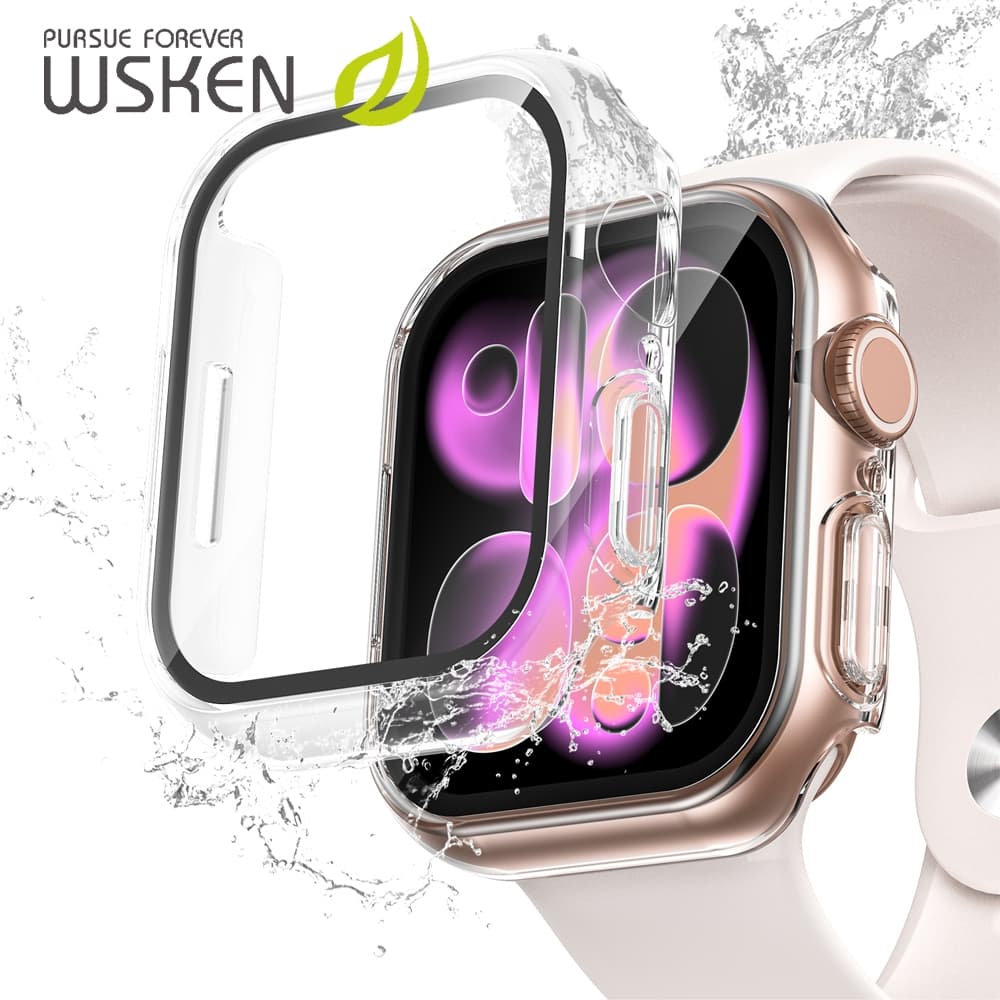 WSKEN สําหรับ Apple Watch Case Ultra-Thin 38/40/41/42/44/45/46/49mm Series HD ฟิล์มกันรอยกระจกนิรภัย SE SE2 SE3 11 10 9 8 7 6 5 4 เคสสมาร์ทวอทช์ ฟิล์มกระจก เคสใส
