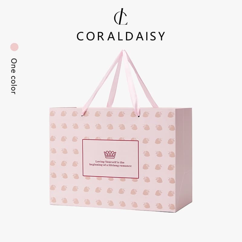 คอร์ลาเดนซิส ถุงกระดาษบรรจุภัณฑ์ถุงของขวัญสีชมพูถุงบรรจุภัณฑ์ของขวัญกระดาษแบบพกพา