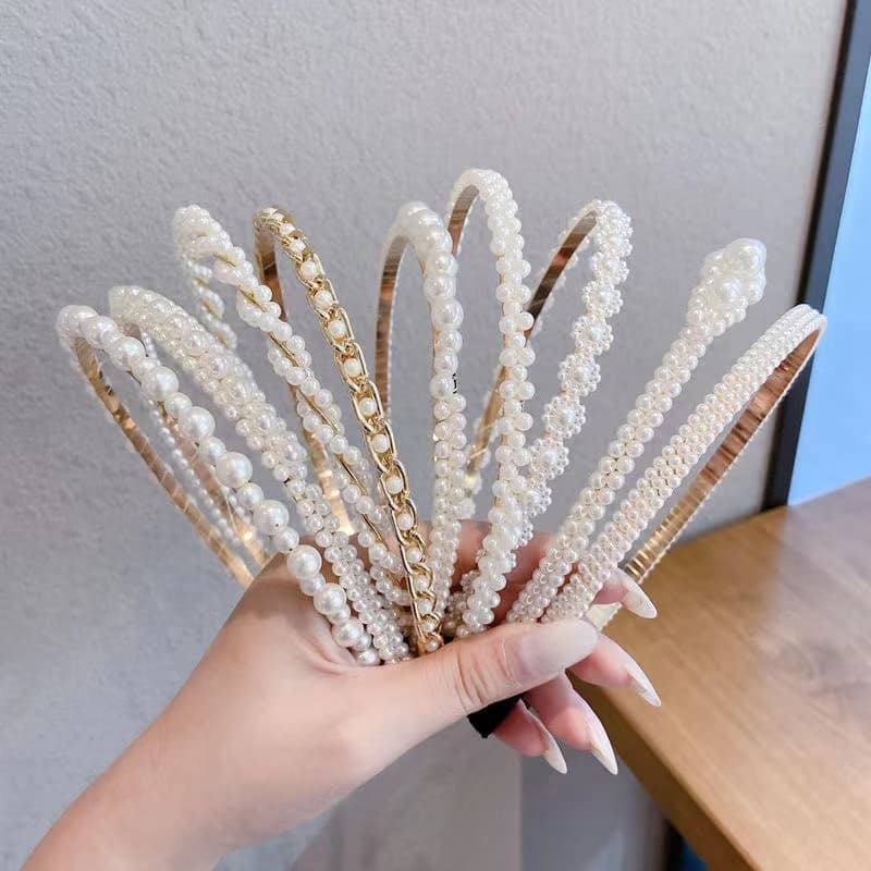 ที่คาดผมมุก ที่คาดผม ที่คาดศีรษะประดับมุกสไตล์เกาหลีเรียบง่ายสําหรับผู้หญิง - 5