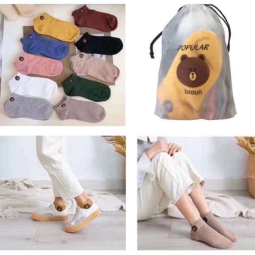 ถุงเท้าข้อสั้นผู้หญิง ลายหมี (แพ็ค10คู่) พร้อมถุงลายหมC2