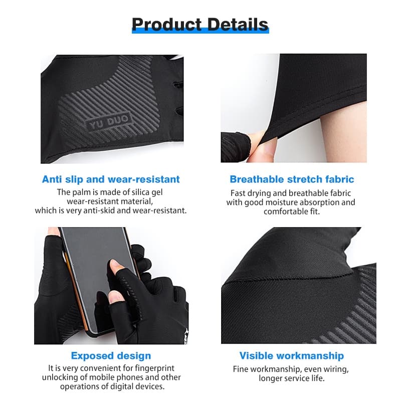 1คู่ ถุงมือมอเตอร์ไซค์ กันแดด ระบายอากาศ ครึ่งนิ้ว กันลื่น UPF50+ป้องกันรังสียูวี ปั่นจักรยาน ตกปล - 5