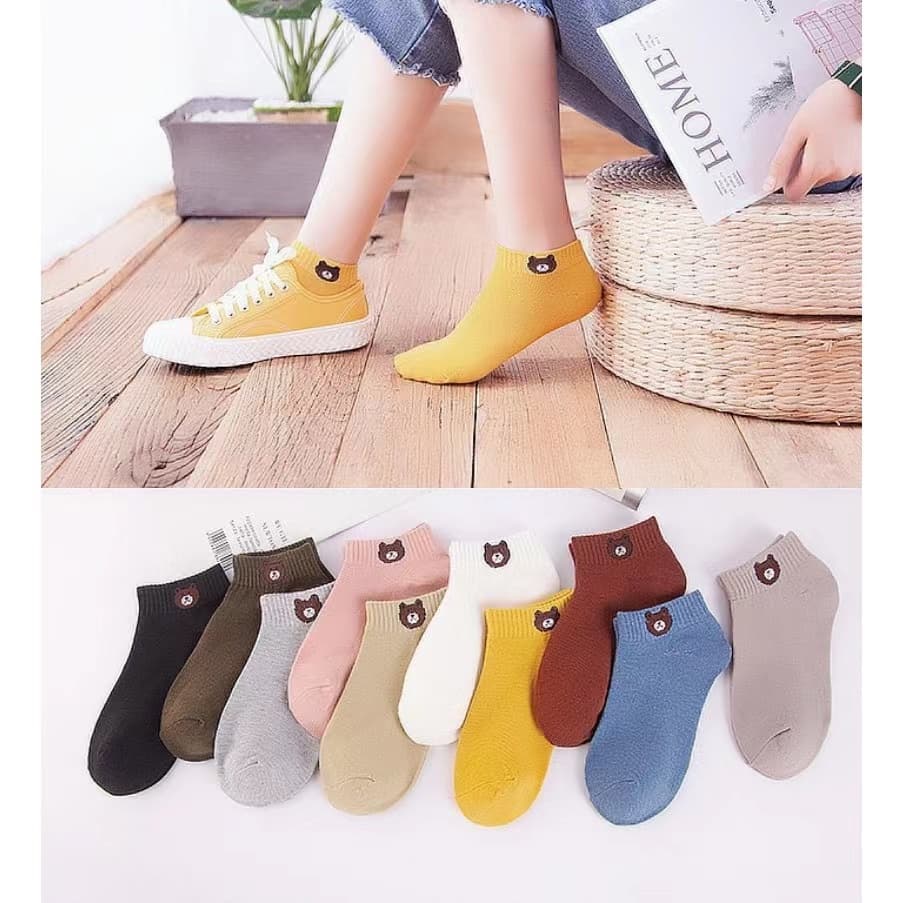 ถุงเท้าข้อสั้นผู้หญิง ลายหมี (แพ็ค10คู่) พร้อมถุงลายหมC2 - 1