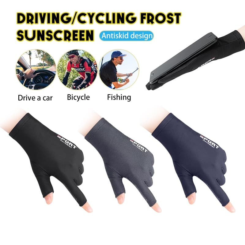 1คู่ ถุงมือมอเตอร์ไซค์ กันแดด ระบายอากาศ ครึ่งนิ้ว กันลื่น UPF50+ป้องกันรังสียูวี ปั่นจักรยาน ตกปล - 1