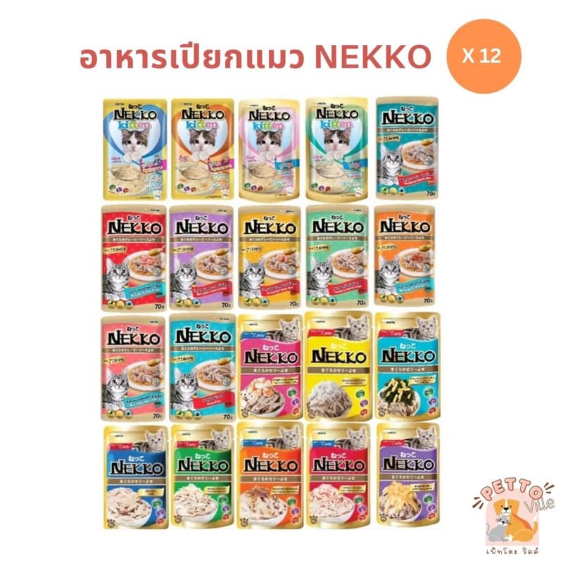 [12 ซอง] Nekko เน็กโกะ อาหารเปียกแมว ครบสูตร ขนาด 70 กรัม