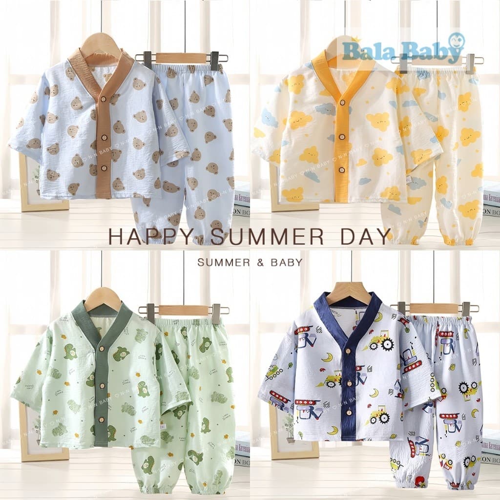 ชุดนอนเด็ก ชุดนอนกระดุมน่า+กางเกงขายาว ผ้าฝ้าย พิมพ์ลายการ์ตูน Size80-120cm CXT33
