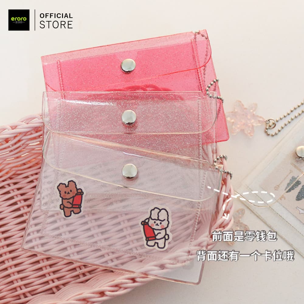 ERORO กระเป๋าสตางค์แบบใส มีกากเพชร มีกระดุมแม่เหล็ก หลากสีสัน จัดส่งจากประเทศไทย