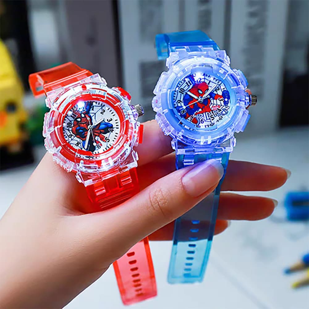 Marvel Spider-Man Iron Man กัปตันอเมริกานาฬิกาเด็กพร้อมแสงแฟลชที่มีสีสันการ์ตูนเด็กนา Unisex - 1