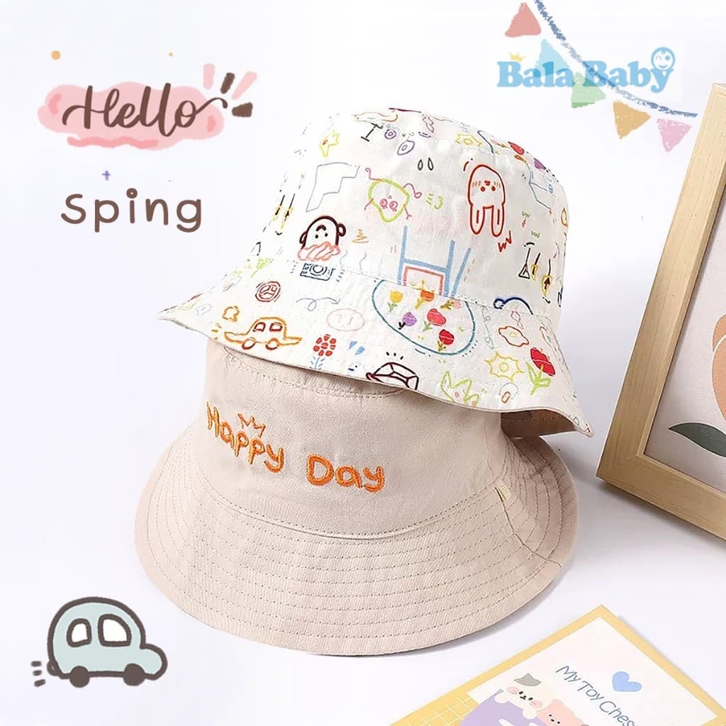 หมวกบักเก็ตเด็ก หมวกชาวประมงเด็ก หมวกแฟชั่น ปักตัวอักษร กันแดดกันลม อายุ0-5ปี MZ20 - 1