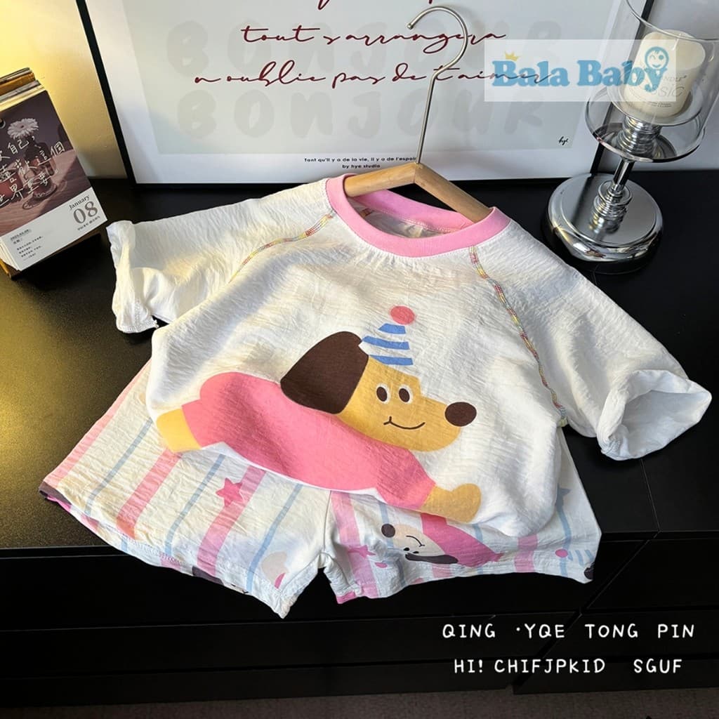 เสื้อผ้าเด็ก ชุดลำลองเด็ก ชุดอยู่บ้านใส่สบาย เสื้อแขนสั้น+กางเกงขาสั้น SIZE80-120CM DXT68 - 4