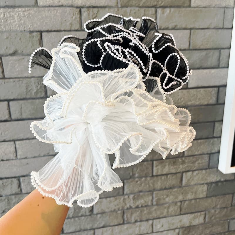 ช่อดอกไม้ ผ้าตาข่าย ประดับมุก สําหรับตกแต่งขอบ ห่อของขวัญวันวาเลนไทน์ วันแม่