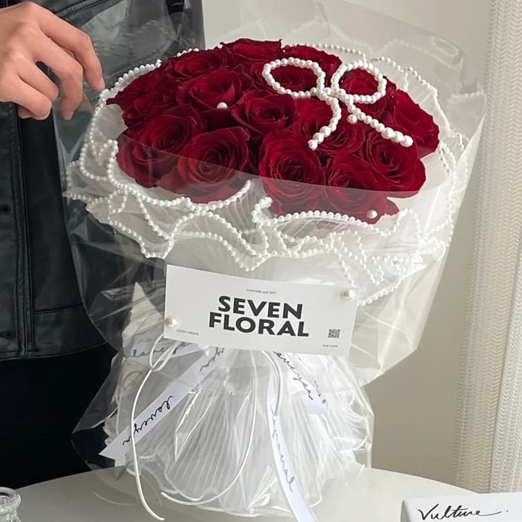 ช่อดอกไม้ ผ้าตาข่าย ประดับมุก สําหรับตกแต่งขอบ ห่อของขวัญวันวาเลนไทน์ วันแม่ - 6