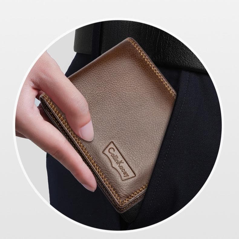 CollinKacey A25 กระเป๋าสตางค์ผู้ชายหนังแท้ใบสั้น กระเป๋าสตางค์แฟชั่นใหม่ มีช่องใส่เหรียญ - 3