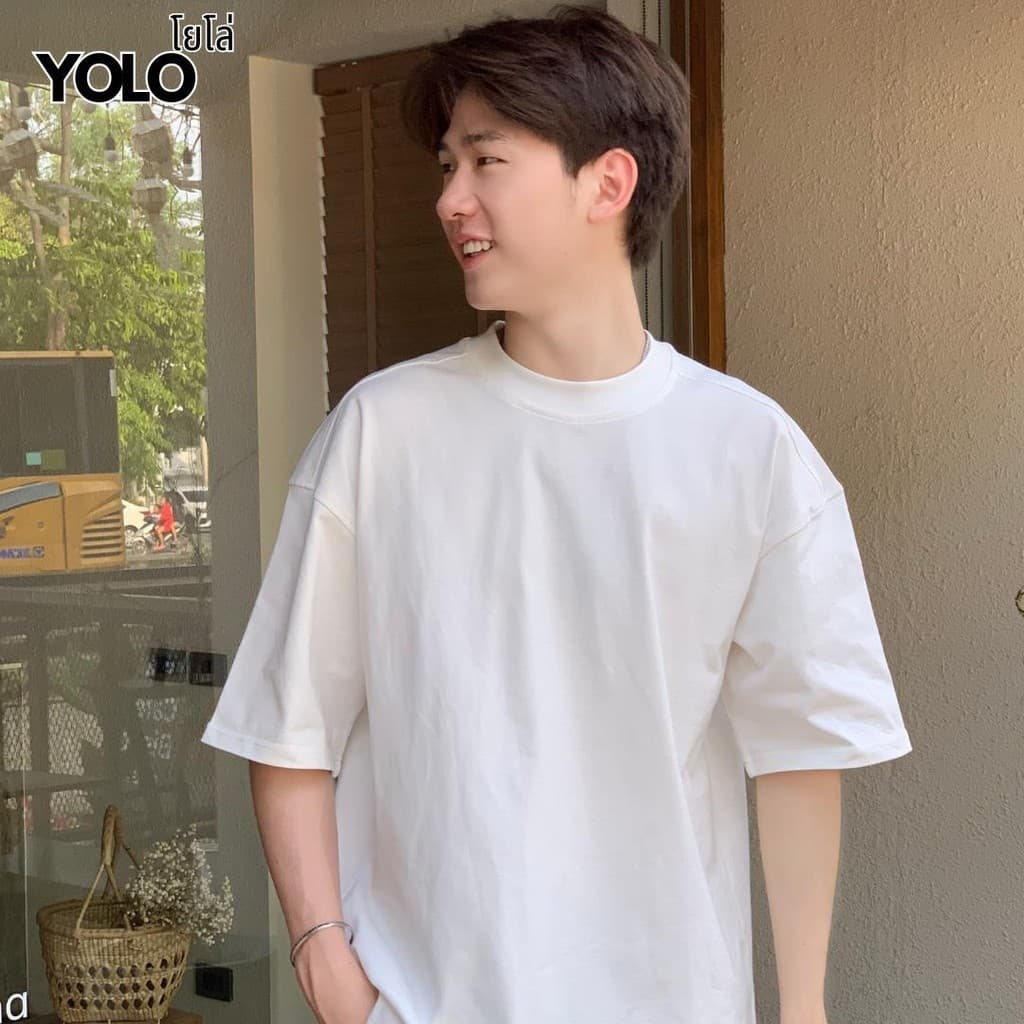 YOLO เสื้อยืด OVER SIZE เสื้อยืดโอเวอร์ไซส์ เสื้อคอตตอน คอฟิต สีพื้น 2340 - 1