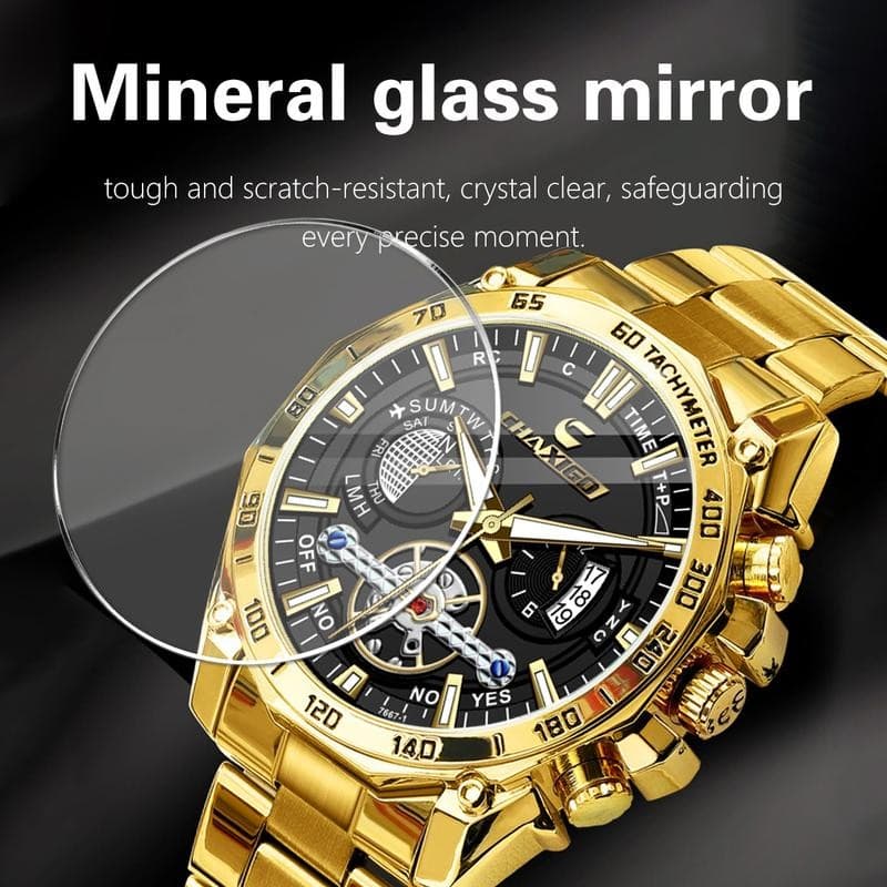 ชาซิโก ใหม่ผู้ชายธุรกิจนาฬิกา 44 มม.หน้าปัดขนาดใหญ่สแตนเลสส่องสว่างกันน้ําหรูหรานาฬิกาผู้ชาย 7667-1 - 4