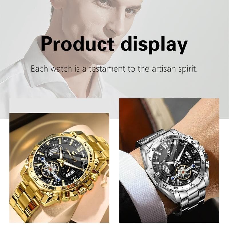 ชาซิโก ใหม่ผู้ชายธุรกิจนาฬิกา 44 มม.หน้าปัดขนาดใหญ่สแตนเลสส่องสว่างกันน้ําหรูหรานาฬิกาผู้ชาย 7667-1 - 5