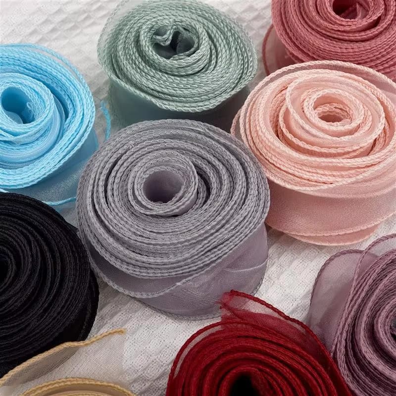 COZII ริบบิ้นผ้าโปร่ง ริบบิ้นคลื่น หน้ากว้าง4cm ยาว10m ริบบิ้นผ้าแก้ว ริบบิ้นห่อเค้กDIY - 6