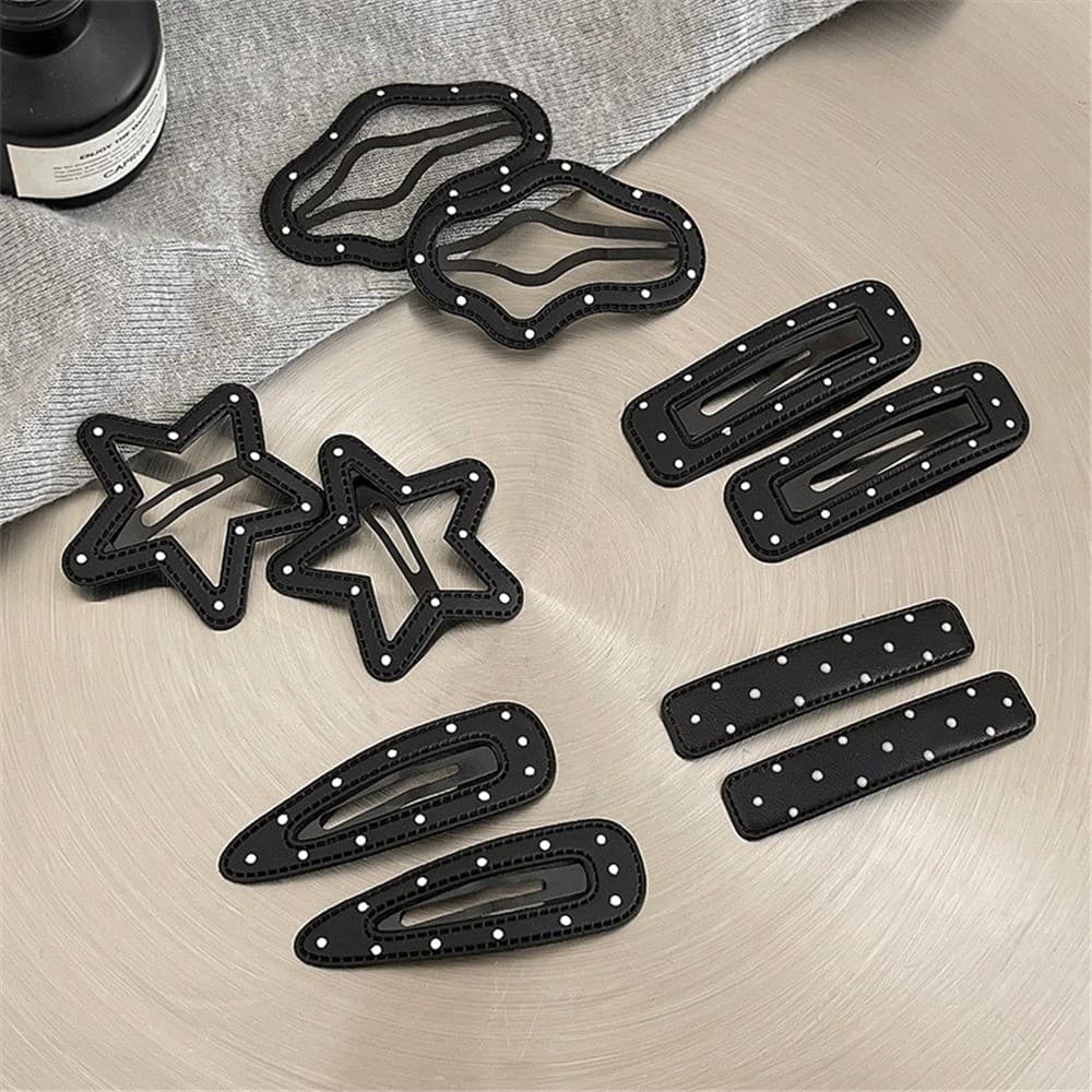 สีดําสีขาว ลาย จุด หนังคลิปผมแฟชั่นอเนกประสงค์ผมหักเรียบหวานเย็นง่ายด้านคลิปอุปกรณ์ผม1/2/4/5ชิ้น - 2