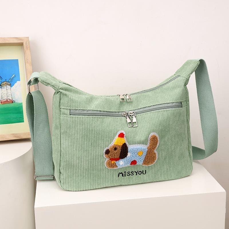 กระเป๋าโท้ตพิมพ์ลายสุนัขการ์ตูนผ้าลูกฟูกวินเทจ - กระเป๋าถือพร็อพลําลองและสันทนาการ - 6