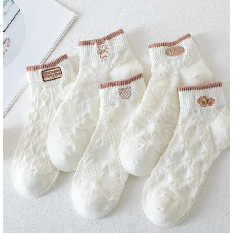 JH SHOP ถุงเท้าข้อสั้น 10คู่ สีพาสเทล ถุงเท้าแฟชั่น เนื้อผ้านุ่ม (1แพ็ค/10คู่) - 3