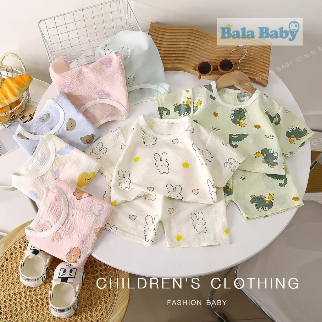 ชุดนอนแขนสั้น ขาสั้น ชุดนอนเด็ก เซท 2 ชิ้น ผ้าบางๆใส่สบาย Size 73-120 cm DXT51