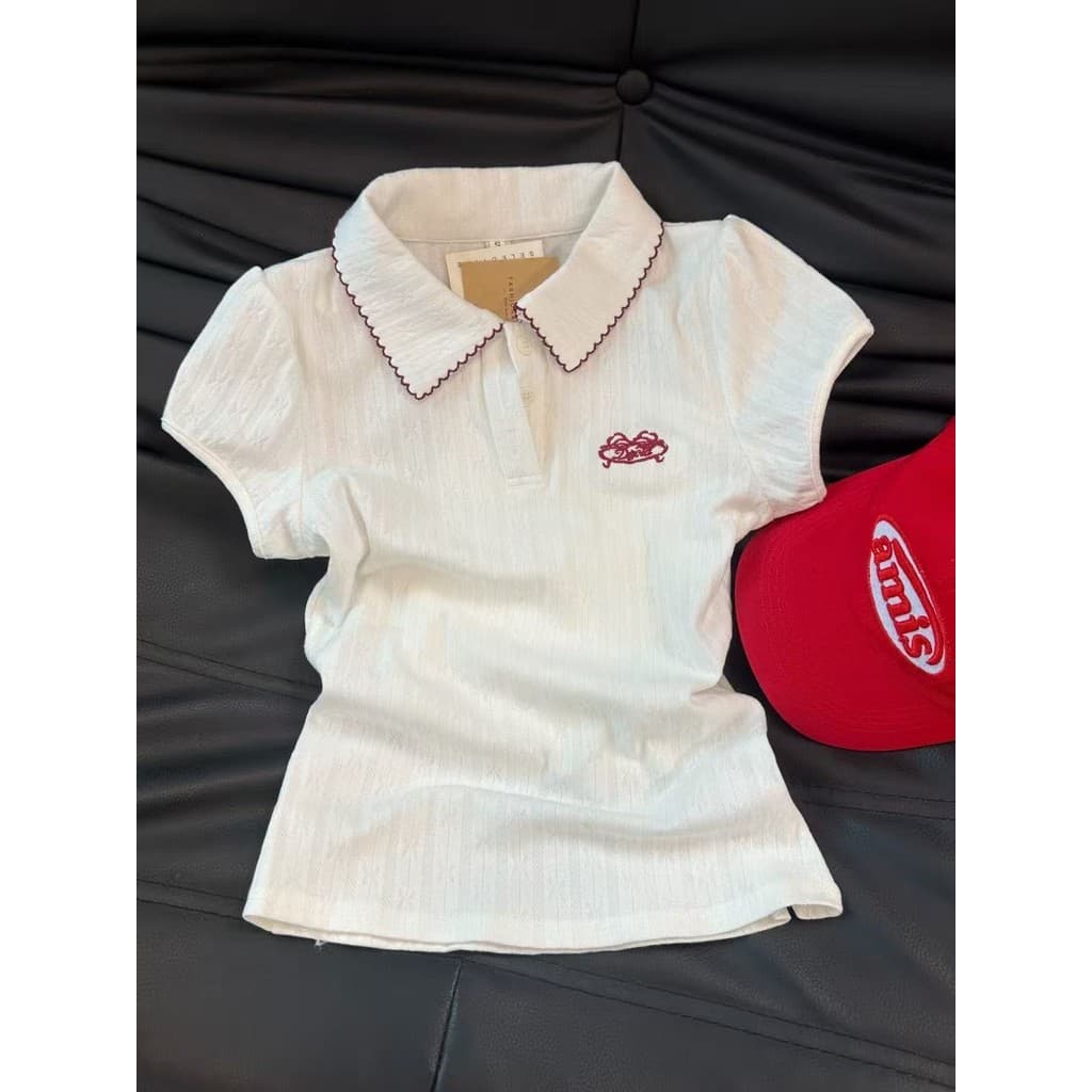 🤍 ส่งไวจากไทย🤍 เสื้อยืดคอปกแขนสั้น กระดุมหน้า ผ้านิ่ม ใส่บาย ลุคมินิมอล สไตล์เกาหลี (พร้อมส่ง) - 5