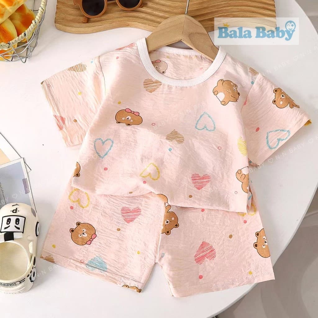 ชุดนอนแขนสั้น ขาสั้น ชุดนอนเด็ก เซท 2 ชิ้น ผ้าบางๆใส่สบาย Size 73-120 cm DXT51 - 3