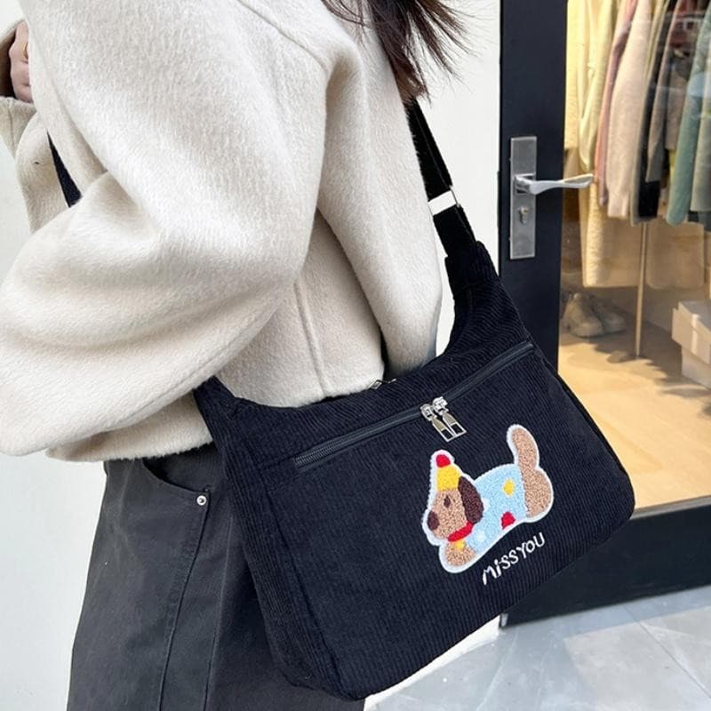 กระเป๋าโท้ตพิมพ์ลายสุนัขการ์ตูนผ้าลูกฟูกวินเทจ - กระเป๋าถือพร็อพลําลองและสันทนาการ - 1