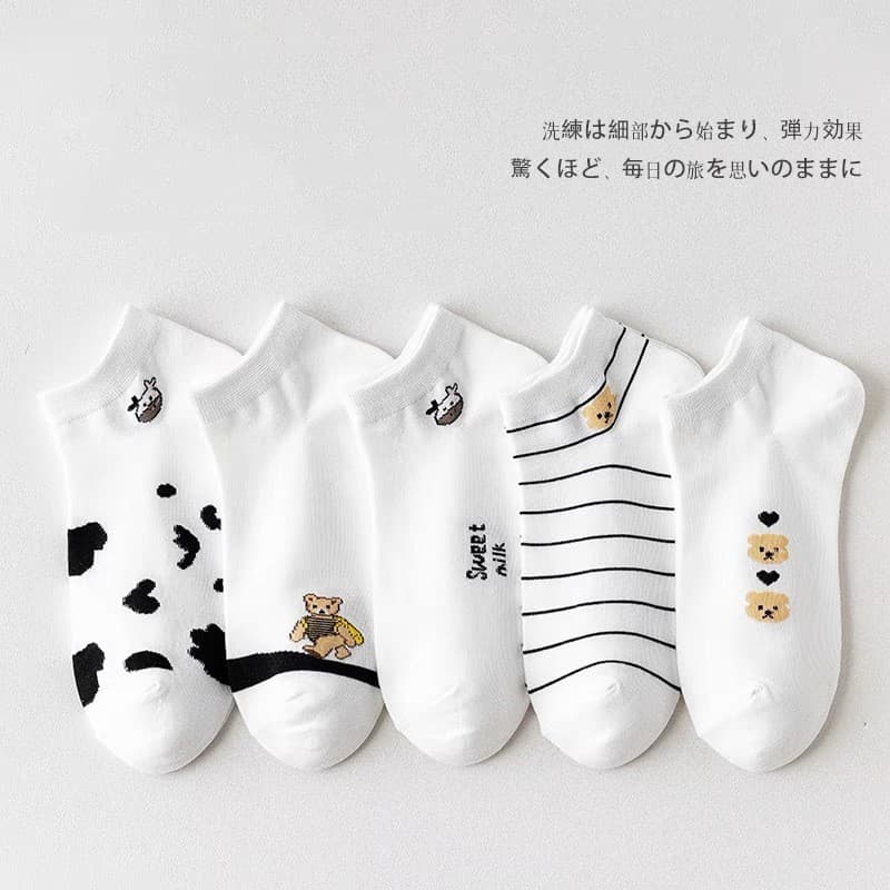 JH SHOP ถุงเท้าข้อสั้น 10คู่ สีพาสเทล ถุงเท้าแฟชั่น เนื้อผ้านุ่ม (1แพ็ค/10คู่) - 6