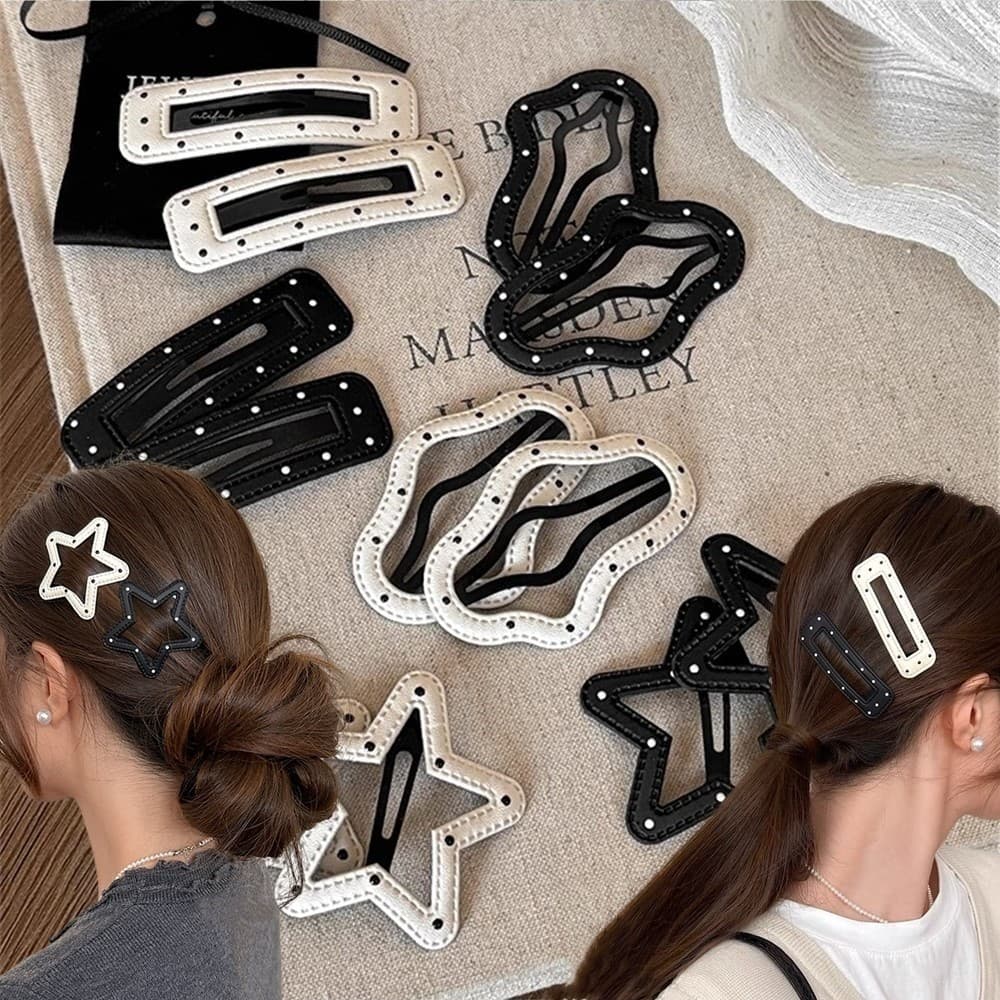 สีดําสีขาว ลาย จุด หนังคลิปผมแฟชั่นอเนกประสงค์ผมหักเรียบหวานเย็นง่ายด้านคลิปอุปกรณ์ผม1/2/4/5ชิ้น