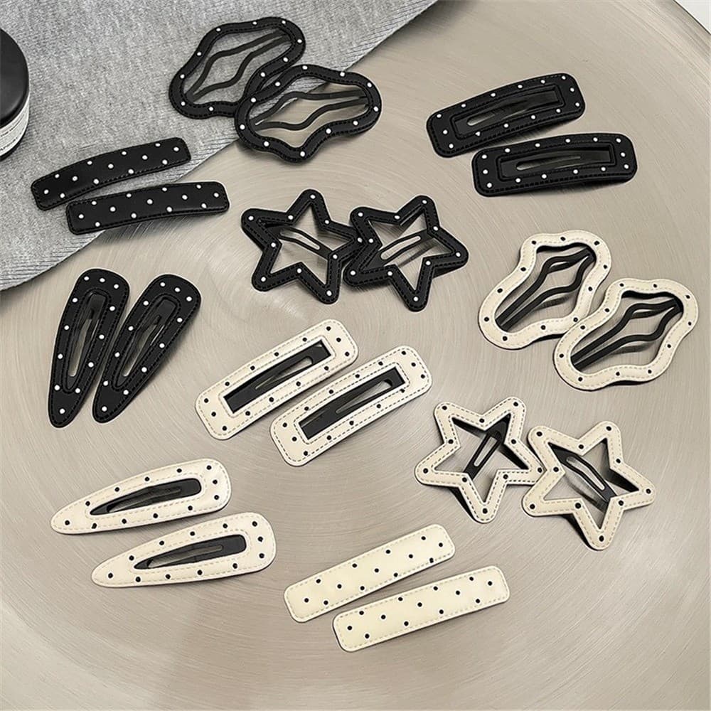 สีดําสีขาว ลาย จุด หนังคลิปผมแฟชั่นอเนกประสงค์ผมหักเรียบหวานเย็นง่ายด้านคลิปอุปกรณ์ผม1/2/4/5ชิ้น - 4