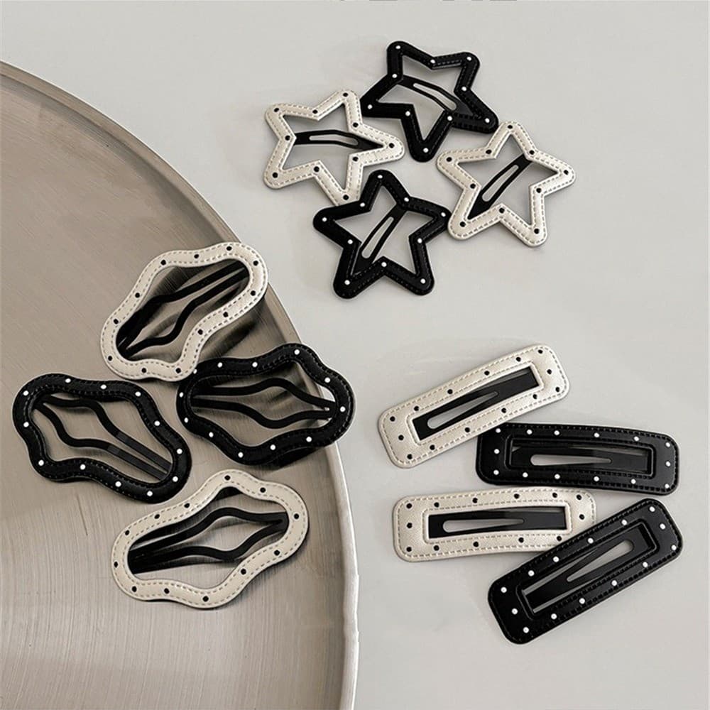 สีดําสีขาว ลาย จุด หนังคลิปผมแฟชั่นอเนกประสงค์ผมหักเรียบหวานเย็นง่ายด้านคลิปอุปกรณ์ผม1/2/4/5ชิ้น - 6