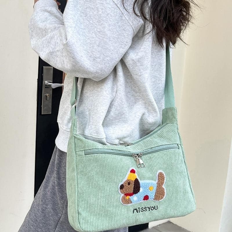 กระเป๋าโท้ตพิมพ์ลายสุนัขการ์ตูนผ้าลูกฟูกวินเทจ - กระเป๋าถือพร็อพลําลองและสันทนาการ - 2