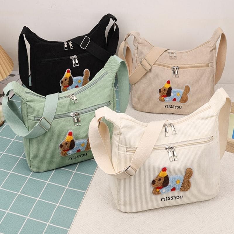 กระเป๋าโท้ตพิมพ์ลายสุนัขการ์ตูนผ้าลูกฟูกวินเทจ - กระเป๋าถือพร็อพลําลองและสันทนาการ