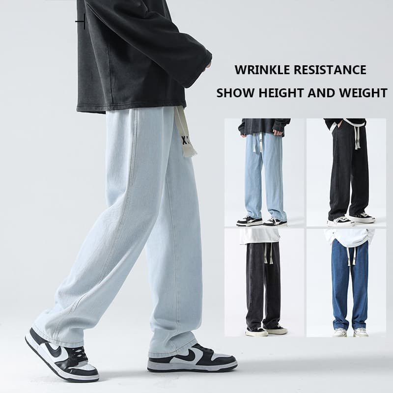 กางเกงยีนส์ลําลองสไตล์ฮิปฮอปทรงหลวมสําหรับผู้ชายย้อนยุคสตรีทยีนส์