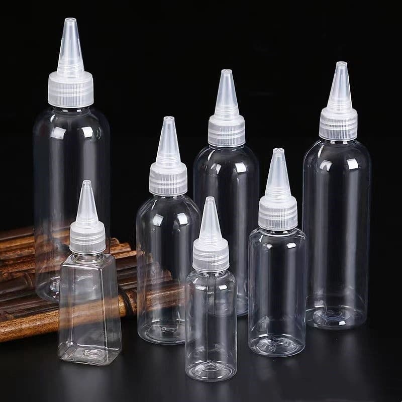 ขวดพลาสติกใส PET ฝา 2 ชั้น ขวดใส่สีขนาด 30ml,50ml,100ml #ขวดทรงแหลม ขวดหยด ขวดหัวจรวด