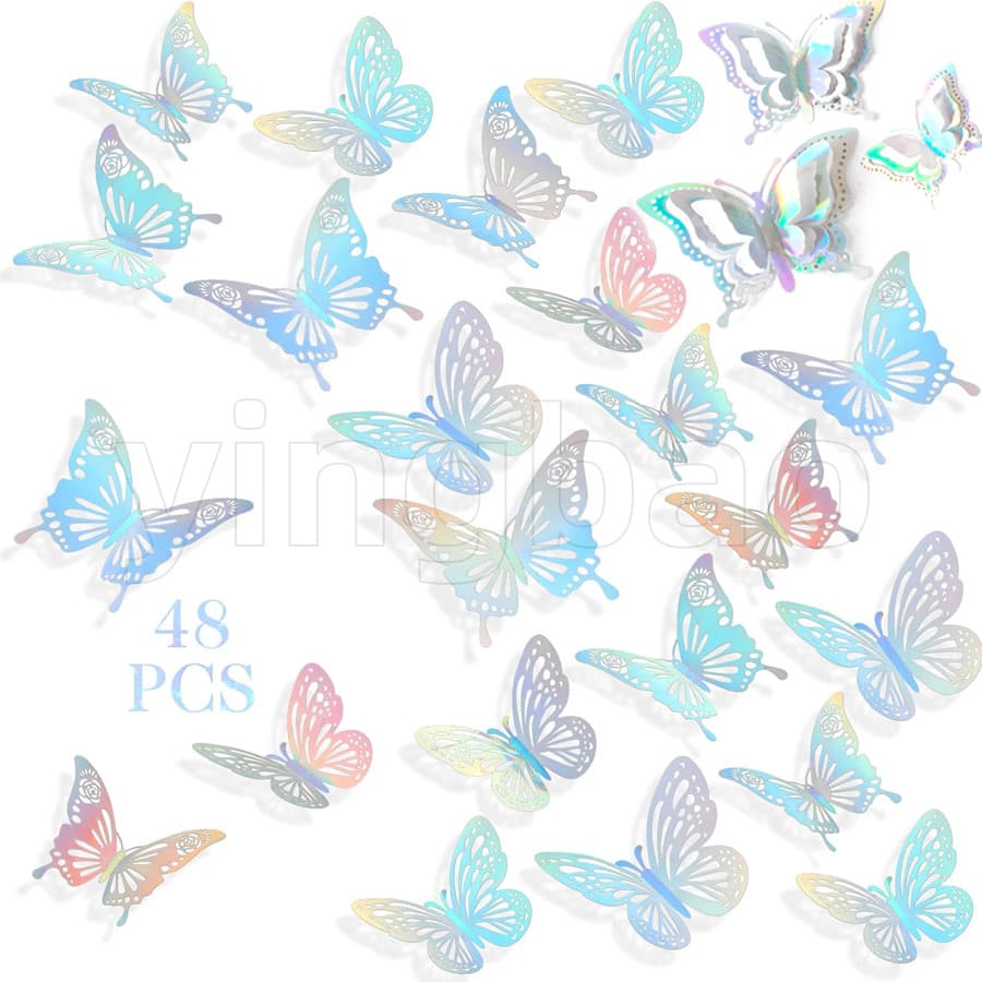 48ชิ้น3ขนาดเลเซอร์ผีเสื้อตกแต่งผนังที่ถอดออกได้ผีเสื้อสําหรับเค้กคัพเค้ก ที บน,3ง กระดาษผีเสื้อสติกเกอร์ตกแต่งสําหรับวันเกิดเด็กอาบน้ําสาวห้องเนอสเซอรี่ ง เอแคลส์