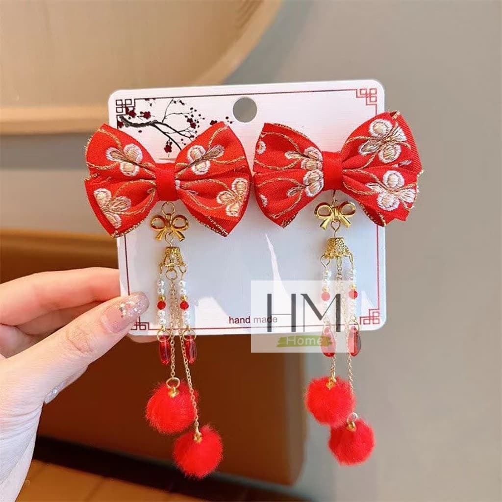 ใหม่ กิ๊บติดผมตรุษจีน กิ๊บสีแดงอาหมวย  เครื่องประดับผมเทศกาลตรุษจีน - 6