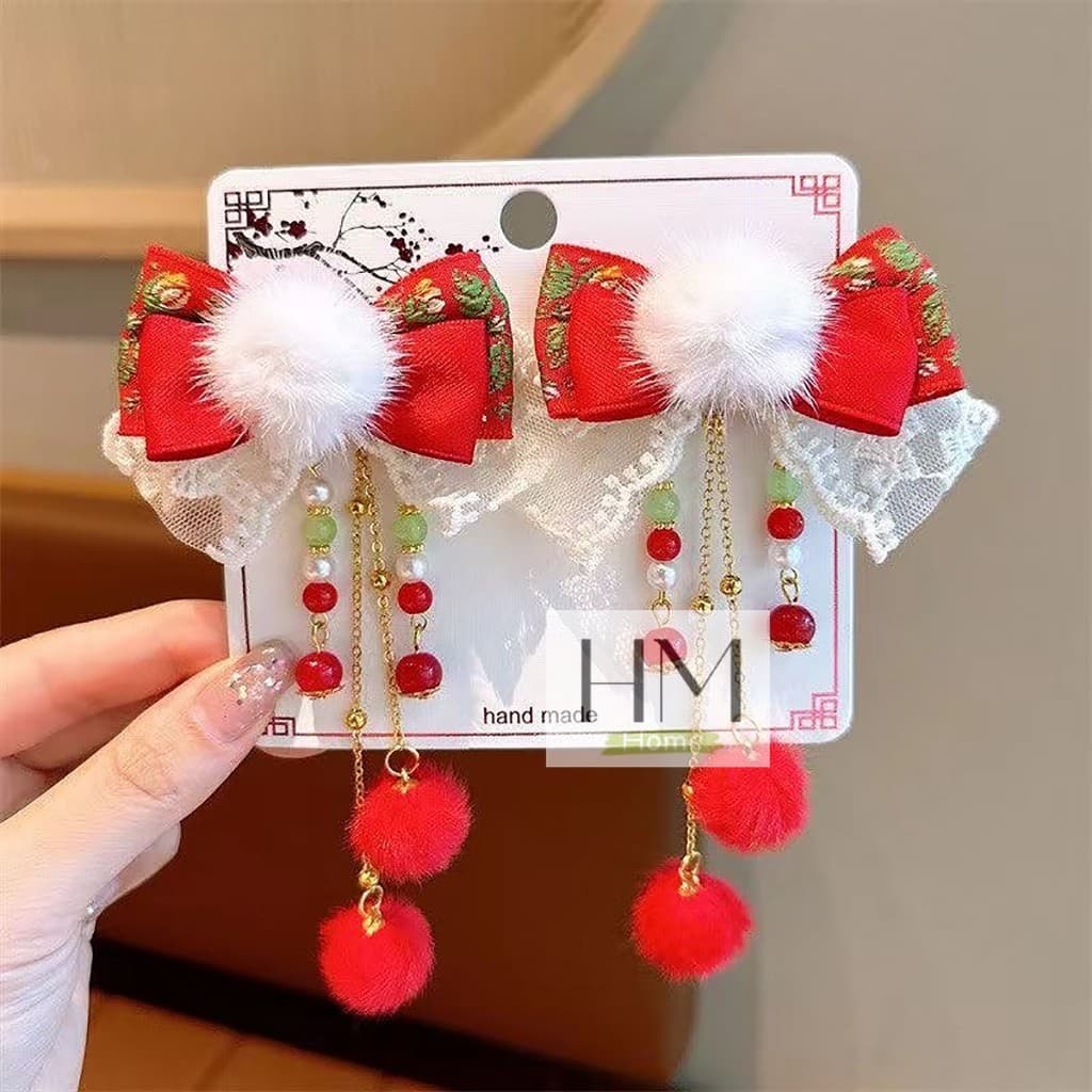 ใหม่ กิ๊บติดผมตรุษจีน กิ๊บสีแดงอาหมวย  เครื่องประดับผมเทศกาลตรุษจีน - 5